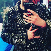 Rockers Men's Full Black Steam Punk Silver Spiked Gothic Studded Leather Brando Jacket